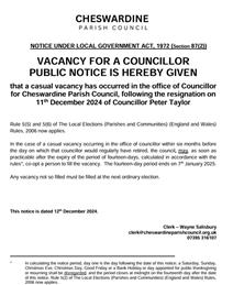 VACANCY FOR A COUNCILLOR PUBLIC NOTICE